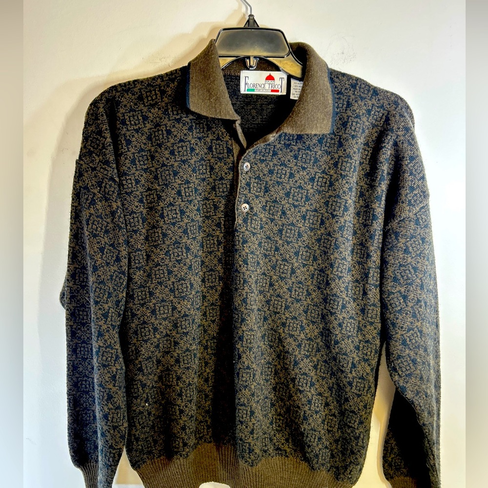 Vintage Florence Tricot Grandpa Cosby Sweater Brown Collared Polo Knit Mens L